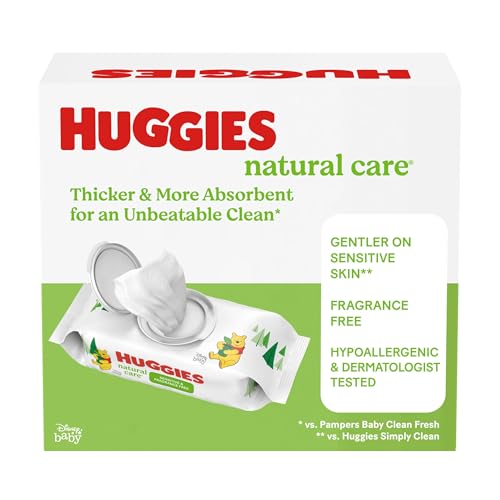 Huggies Natural Care Sensitive Baby Wipes, Unscented, Hypoallergenic, 99% Purified Water, 12 Flip-Top Packs (768 Wipes Total), Packaging May Vary