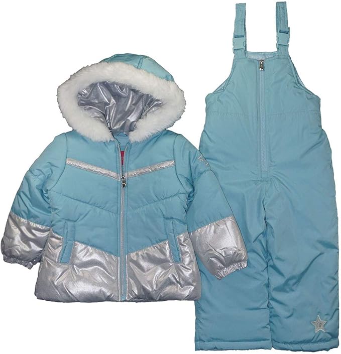 London Fog Girls' Toddler Snowsuit with Snowbib and Puffer Jacket(Discontinued), Violet Silver Foil, 2T