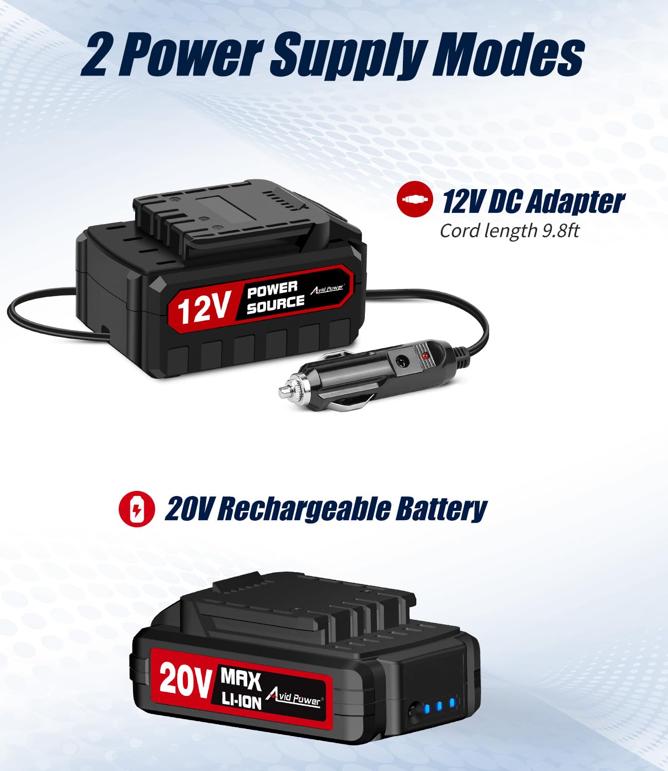 AVID POWER Tire Inflator Portable Air Compressor, 20V Cordless Car Tire Pump, Rechargeable Battery Powered Air Compressor w/12V DC Adapter, Digital Pressure Gauge