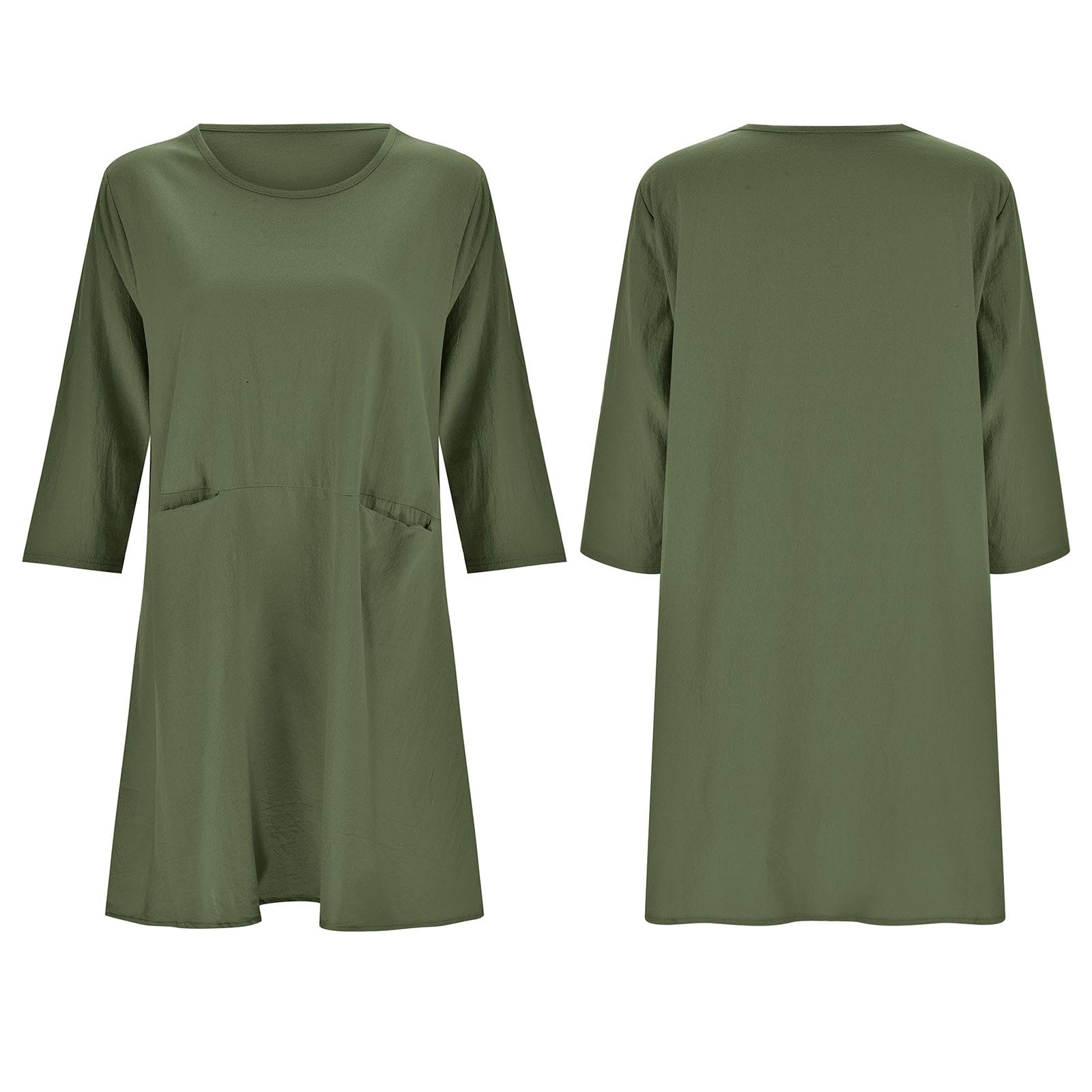 Green S Womens Tunic Tops 2024 Cotton Linen Long Sleeve Casual Loose Summer Blouse Pullover Asymmetrical Hem Crew Neck Oversized Fall Shirt A Line Tunic Dress with Pocket