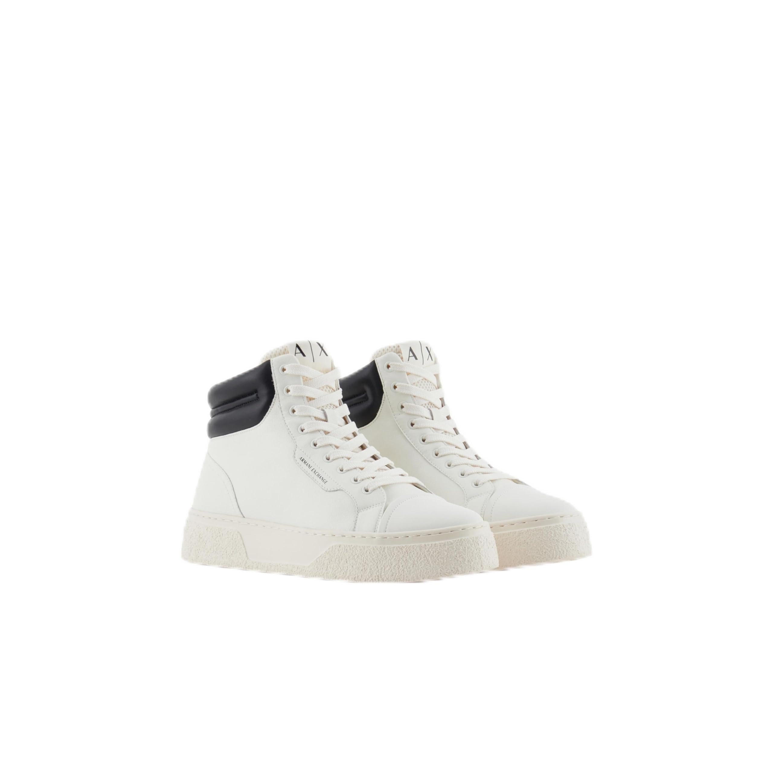 Armani Exchange Men's Lion High Top Sneaker, Off White+Black, 9