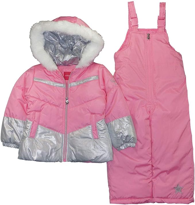 London Fog Girls' Toddler Snowsuit with Snowbib and Puffer Jacket(Discontinued), Violet Silver Foil, 2T