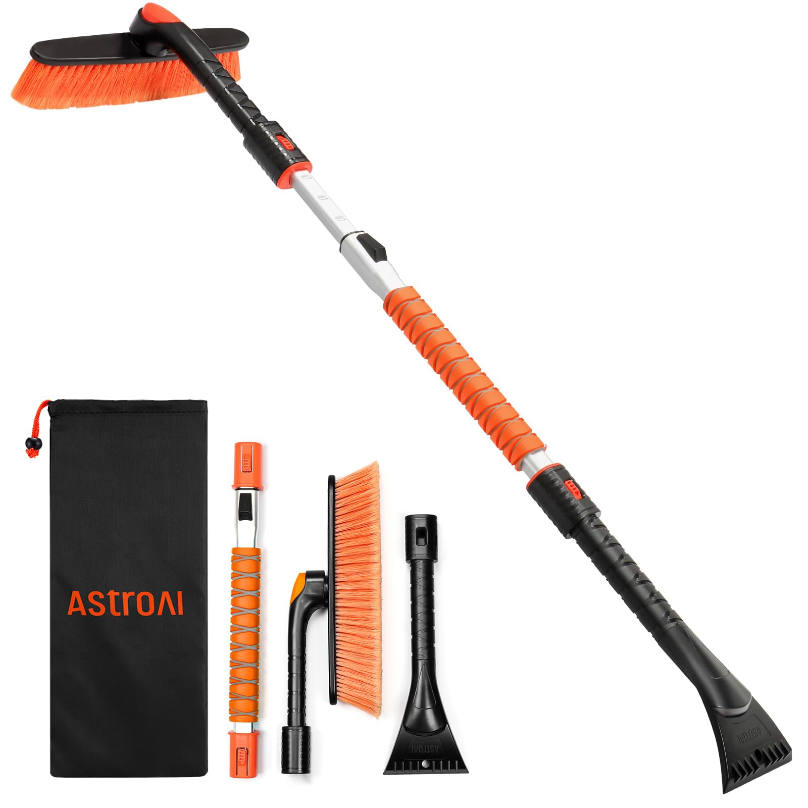 AstroAI 47.2" Ice Scrapers for Car Windshieldand Extendable Snow Brush with Foam Grip and 360° Pivoting Brush Head for Christmas Car Auto Truck SUV(Orange)