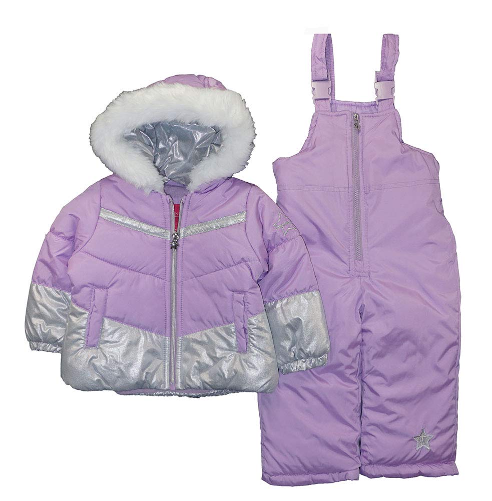 London Fog Girls' Toddler Snowsuit with Snowbib and Puffer Jacket(Discontinued), Violet Silver Foil, 2T