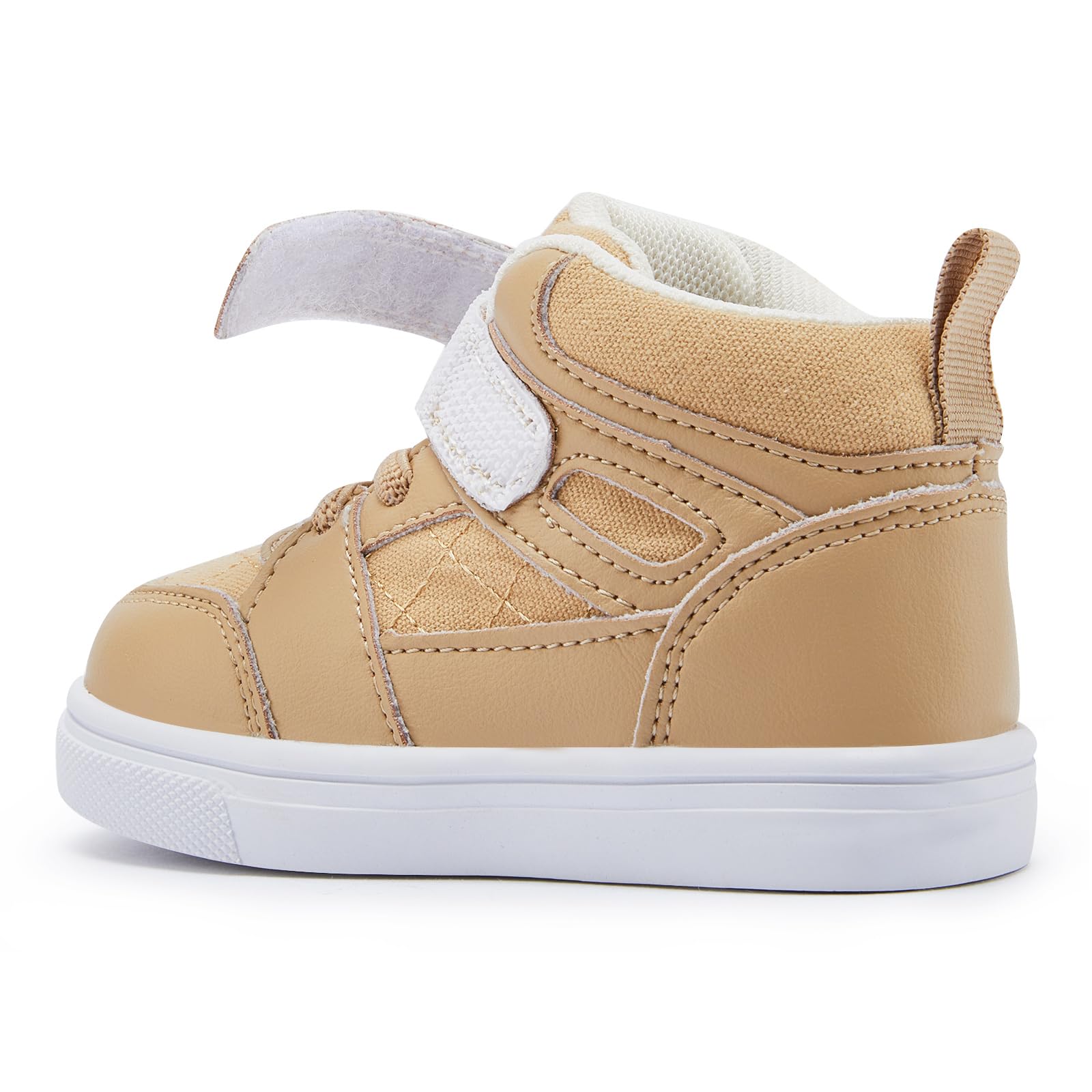 BMCiTYBM Baby High Top Sneakers Boy Girl Walking Shoes Infant First Walker Shoes for 6 9 12 18 24 Months Khaki Size 5 Toddler