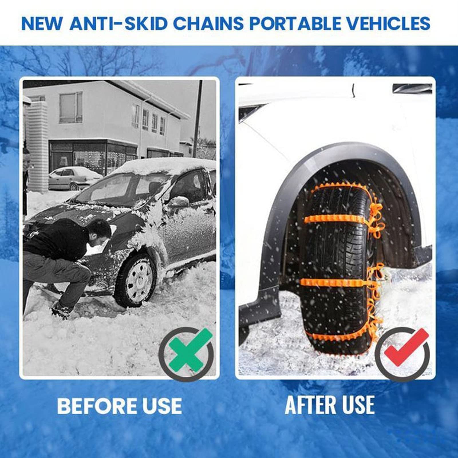 2024 Reusable Anti Snow Chains - 【New Version】10 PCS Portable Snow Tire Chain for Pickup Trucks & SUV - Emergency Snow Plastic Non-Slip Cable Tie - Snow Mud Chains for Winter Driving & Muddy Road