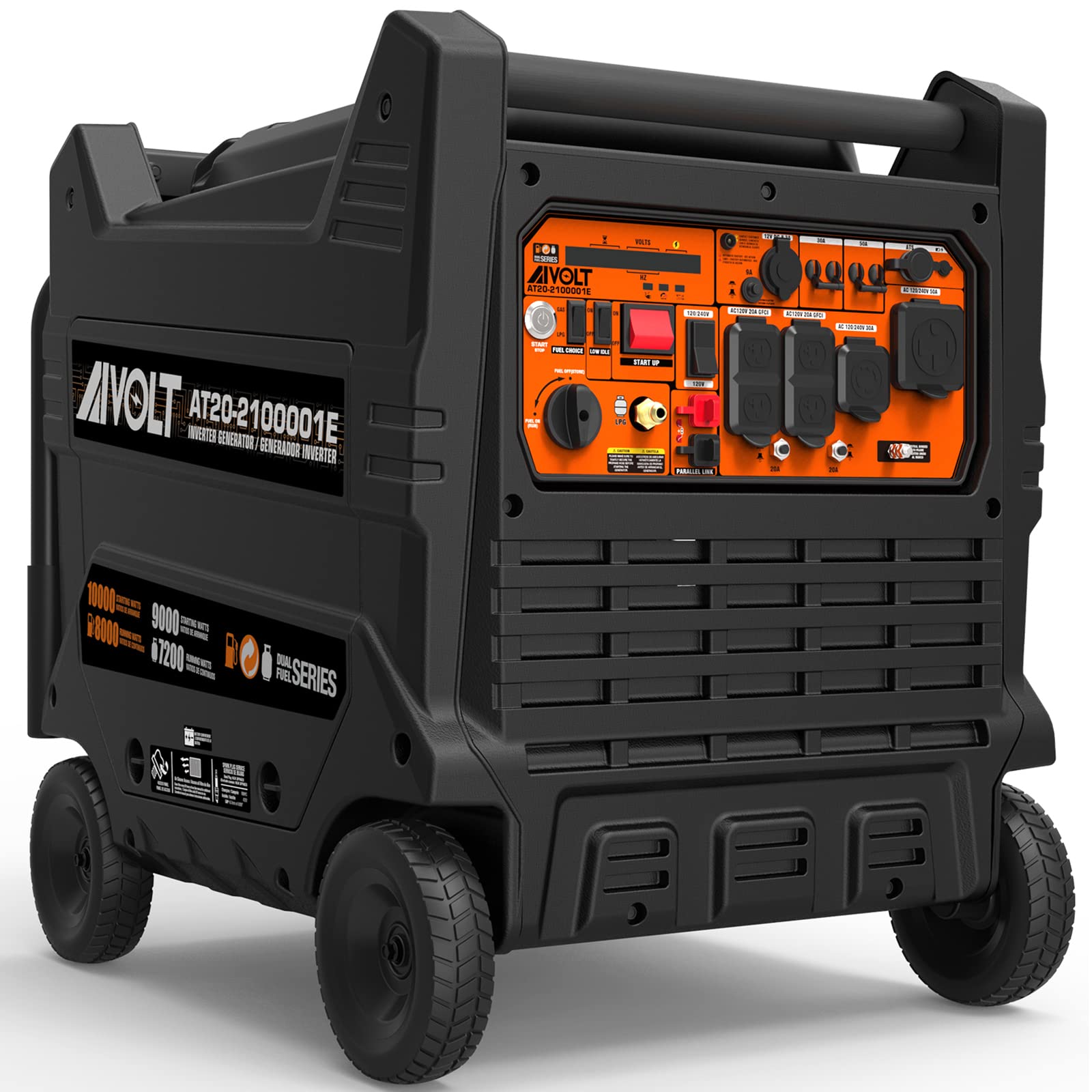 AIVOLT Dual Fuel Portable Inverter Generator- 10000 Watts Gas or Propane Powered Home Back Up Electric Start Inverter Generator (10,000 Watts Dual Fuel)