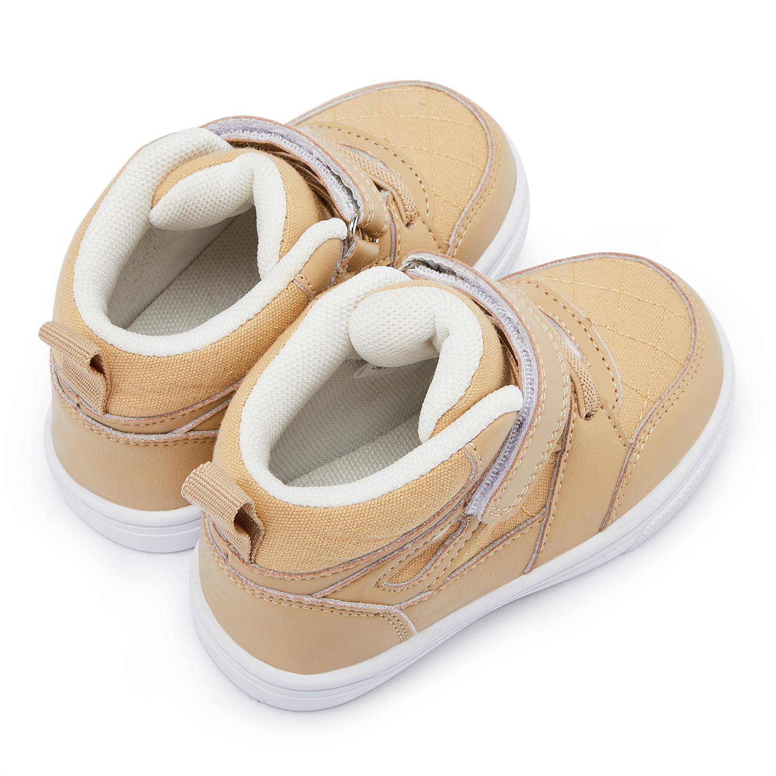 BMCiTYBM Baby High Top Sneakers Boy Girl Walking Shoes Infant First Walker Shoes for 6 9 12 18 24 Months Khaki Size 5 Toddler