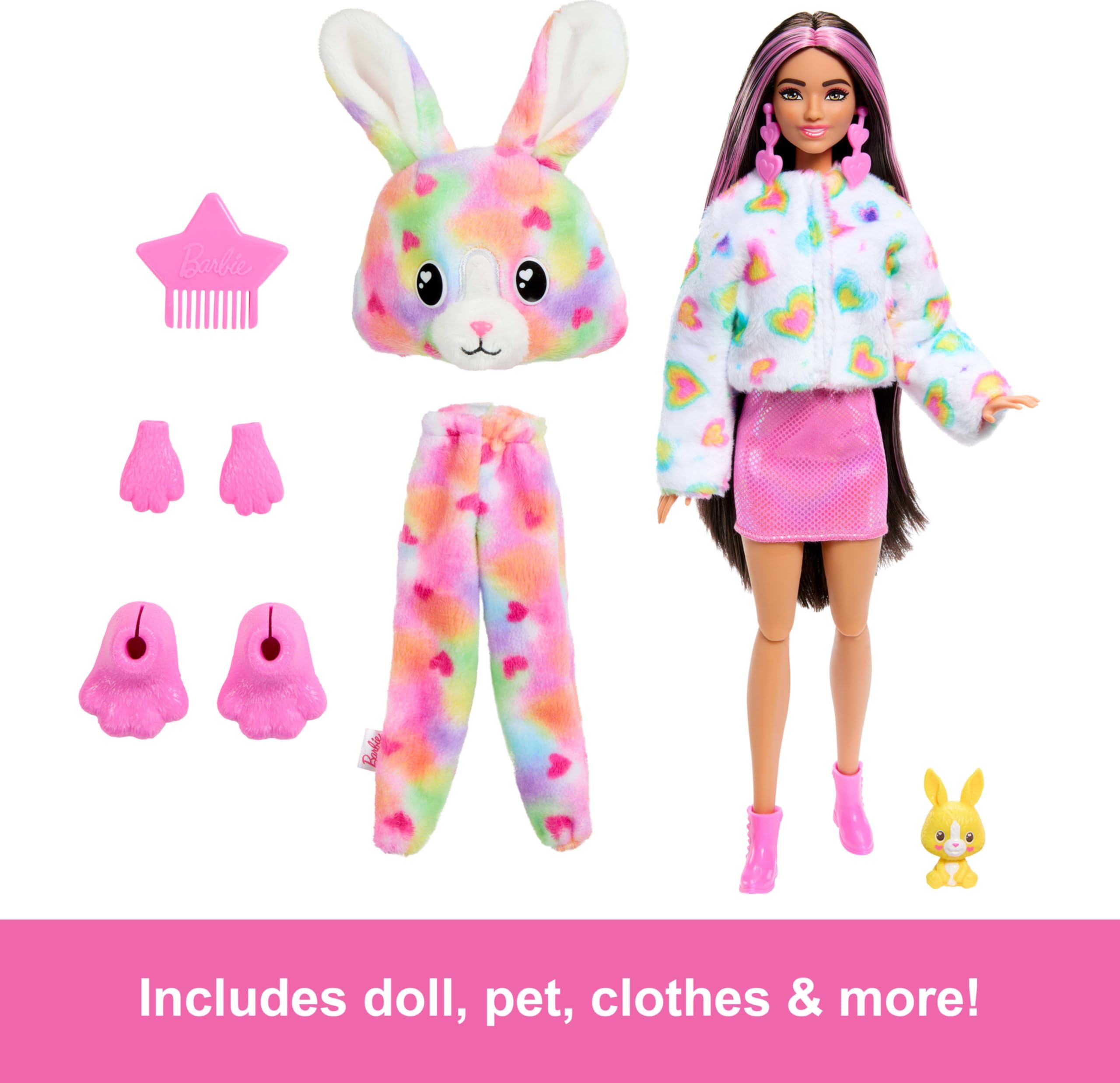 Barbie Cutie Reveal Doll & Accessories, Color Dream Series, Tie-Dyed Bunny Costume & 10 Surprises Including Color Change