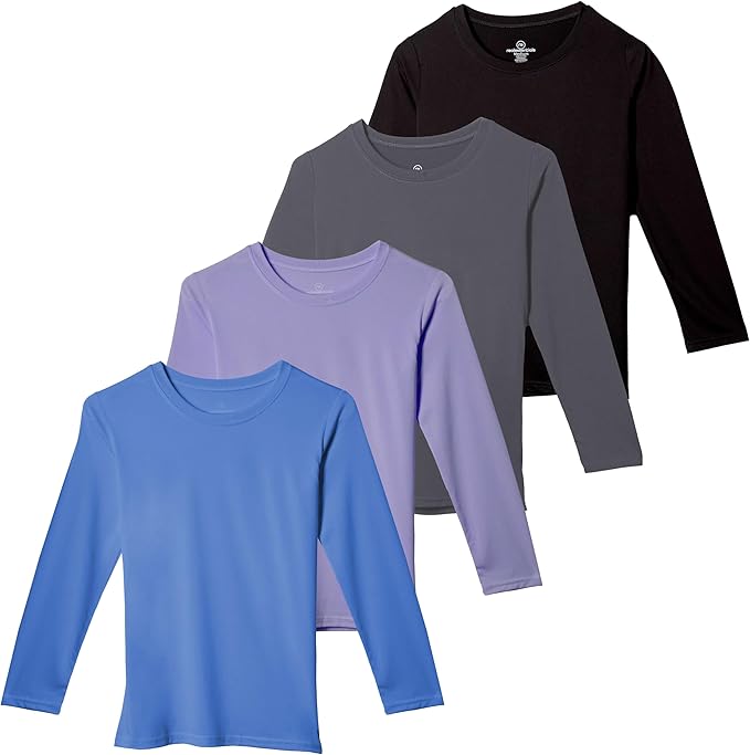 4 Pack: Girls Girl Long Sleeve Tshirts Shirt Tshirt Shirts Tees Active T-Shirts Tops Dry Fit Crew Neck Active Athletic Essentials Soccer Sports Yoga Gym Young Teen Chicas Clothes - Set 8, M (10-12)