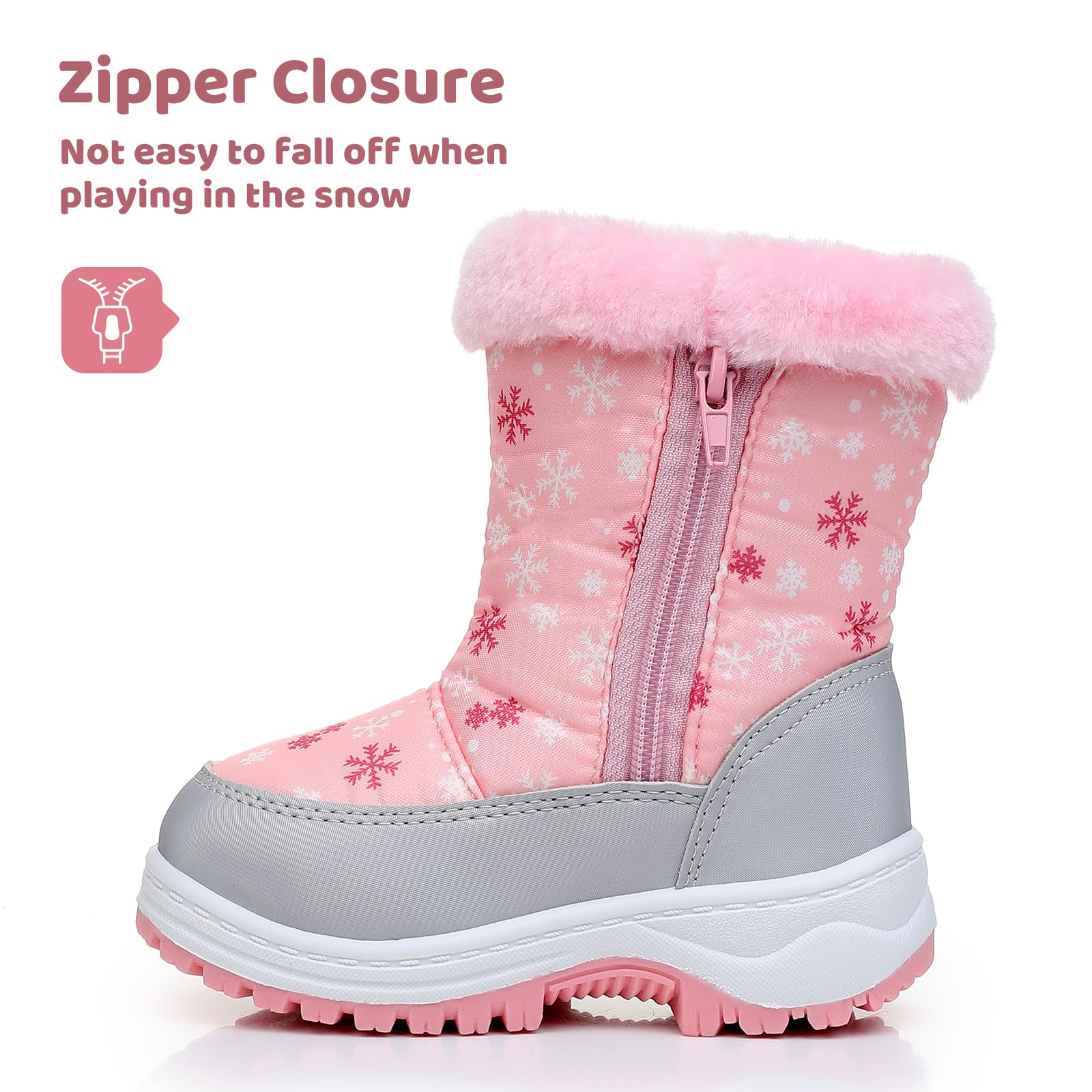 Apakowa Kids Girls Snow Boots Water Resistant Insulated Fur Winter Warm Snow Boots (Toddler/Little Kid)