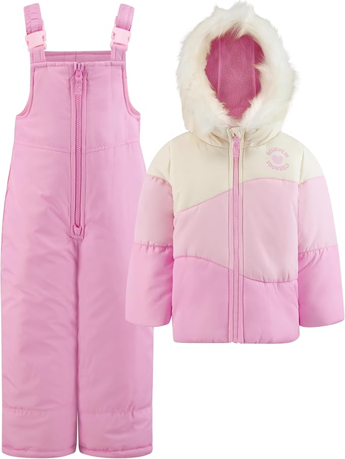 London Fog Girls' Toddler Snowsuit with Snowbib and Puffer Jacket(Discontinued), Violet Silver Foil, 2T