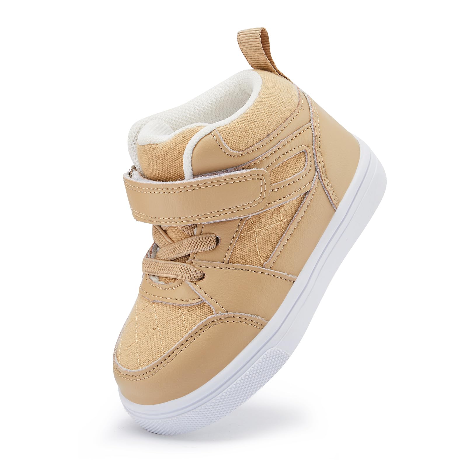 BMCiTYBM Baby High Top Sneakers Boy Girl Walking Shoes Infant First Walker Shoes for 6 9 12 18 24 Months Khaki Size 5 Toddler