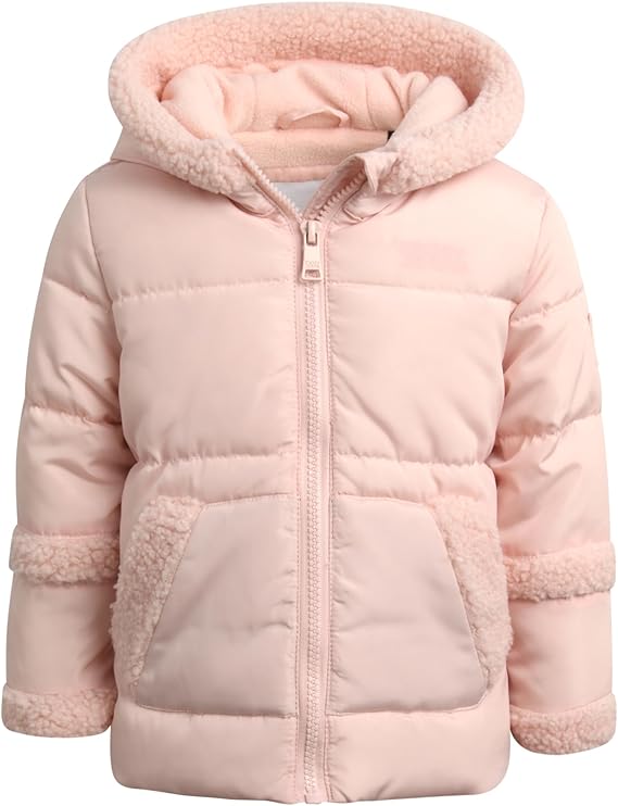 DKNY Infant Toddler Baby Girls' Winter Coat- Polar Fleece Lined Hooded Quilted Bubble Puffer Jacket for Girls (12M-4T), Size 4T, Blush