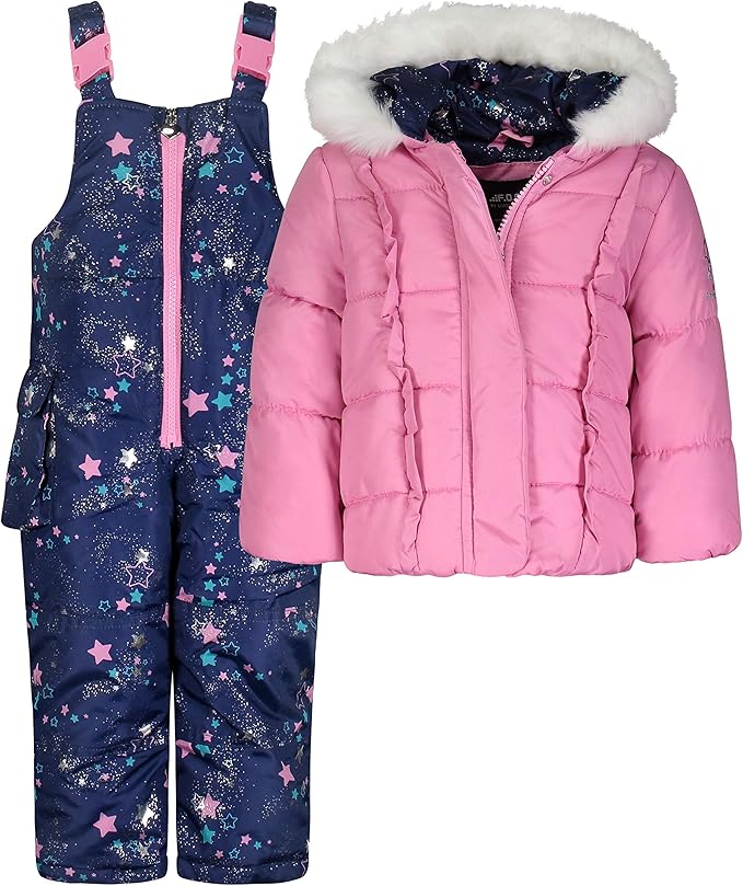 London Fog Girls' Toddler Snowsuit with Snowbib and Puffer Jacket(Discontinued), Violet Silver Foil, 2T