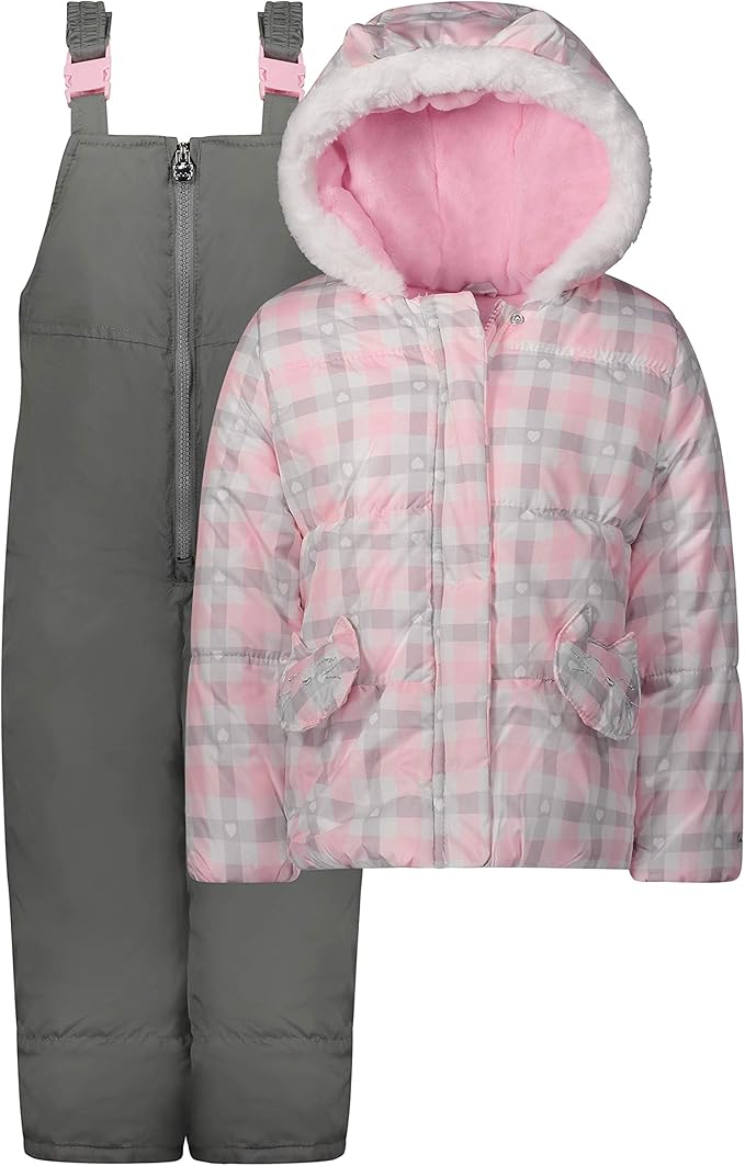 London Fog Girls' Toddler Snowsuit with Snowbib and Puffer Jacket(Discontinued), Violet Silver Foil, 2T