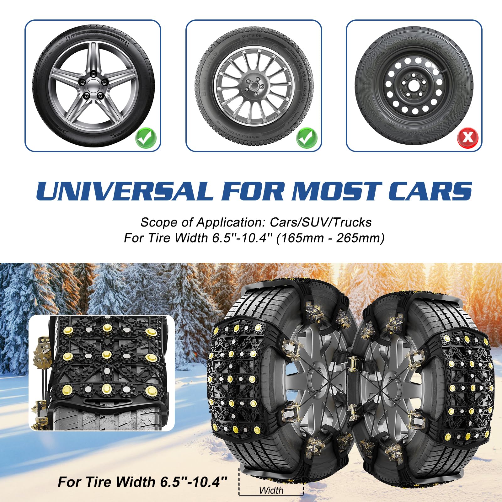 LILYPELLE Upgraded Snow Chains 8 Pack, Tire Chains for Cars/SUVs/Pickup Trucks, Emergency Anti Slip Tire Traction Chains for Tire Width 165-275mm