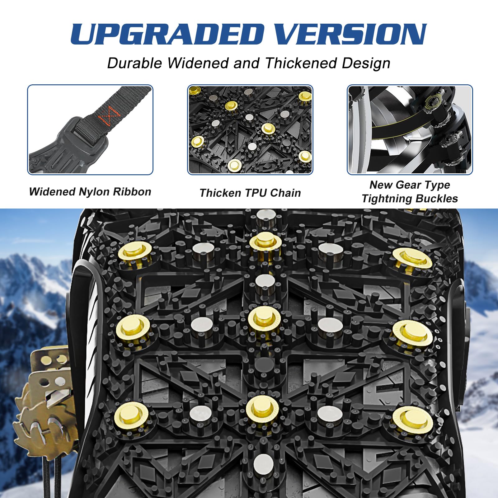 LILYPELLE Upgraded Snow Chains 8 Pack, Tire Chains for Cars/SUVs/Pickup Trucks, Emergency Anti Slip Tire Traction Chains for Tire Width 165-275mm