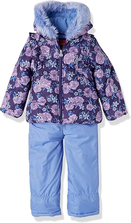 London Fog Girls' Toddler Snowsuit with Snowbib and Puffer Jacket(Discontinued), Violet Silver Foil, 2T