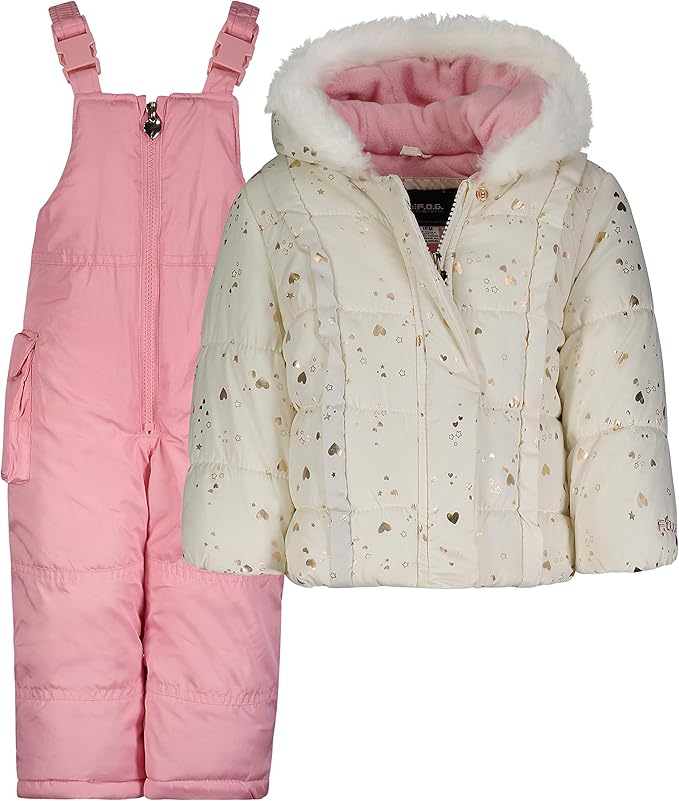 London Fog Girls' Toddler Snowsuit with Snowbib and Puffer Jacket(Discontinued), Violet Silver Foil, 2T