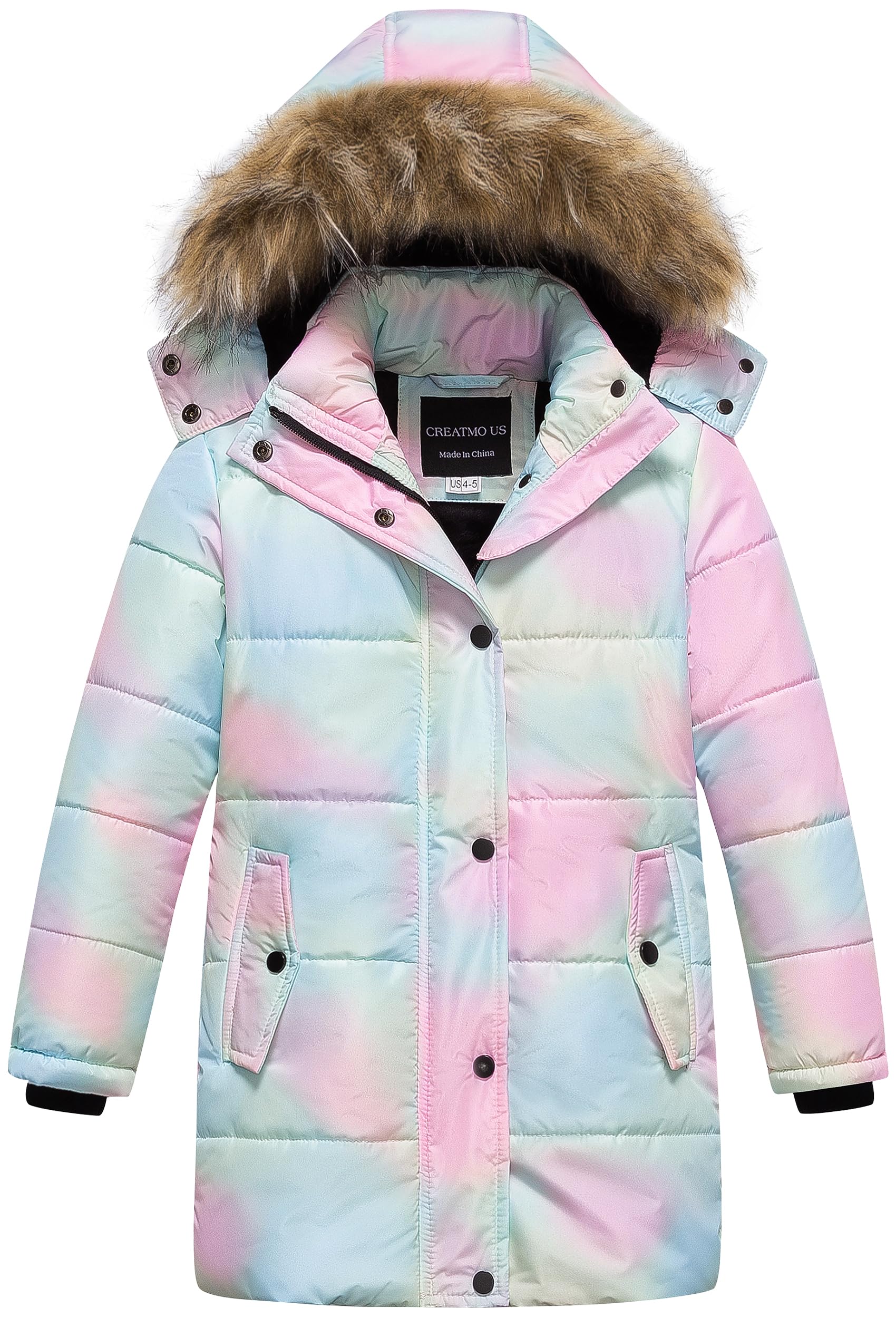 CREATMO US Girls Winter Coat Long Warm Padded Hooded Warm Winter Outerwear Jacket Thicken Water Resistant Snow Parka Ombre 10/12