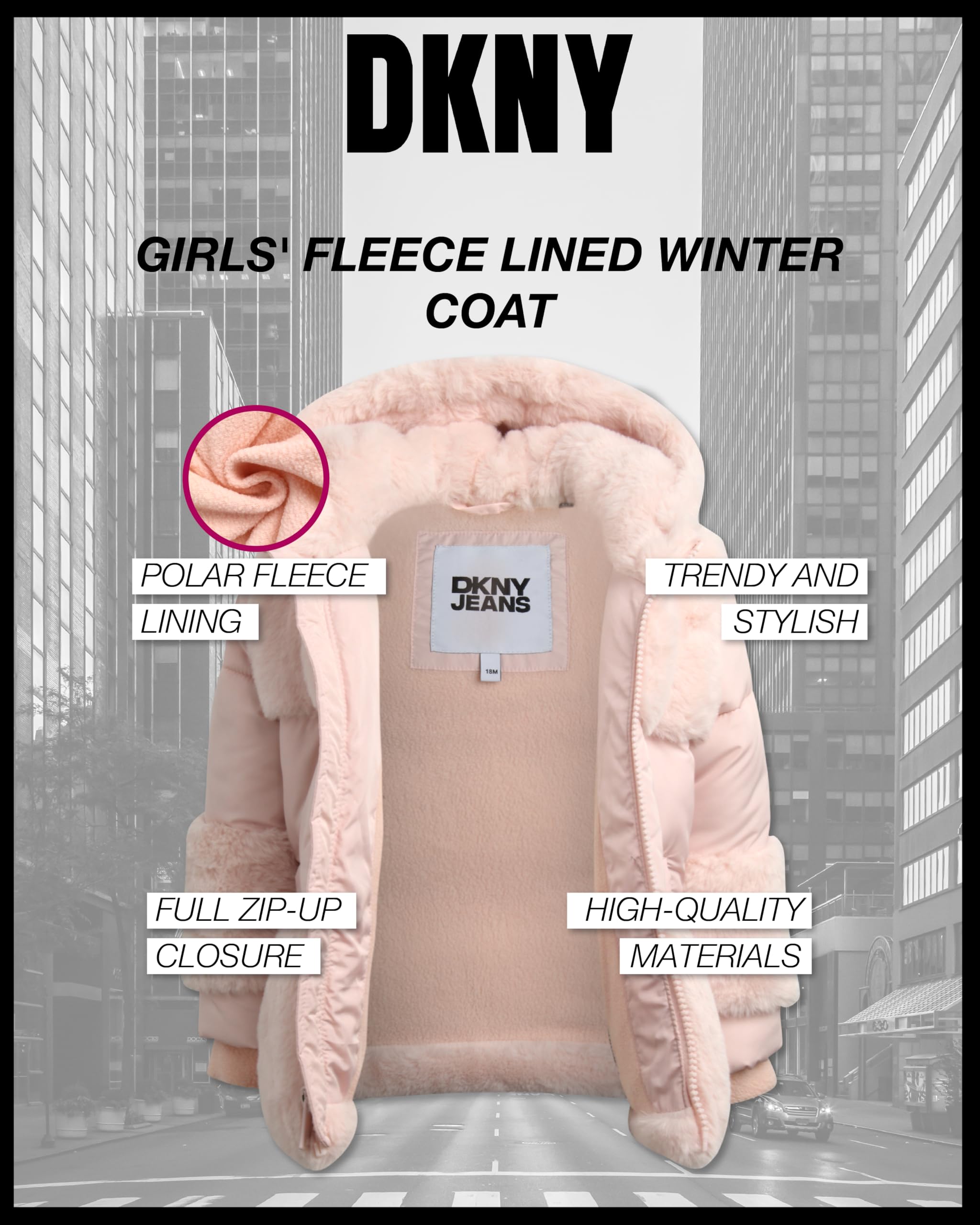 DKNY Infant Toddler Baby Girls' Winter Coat- Polar Fleece Lined Hooded Quilted Bubble Puffer Jacket for Girls (12M-4T), Size 4T, Blush