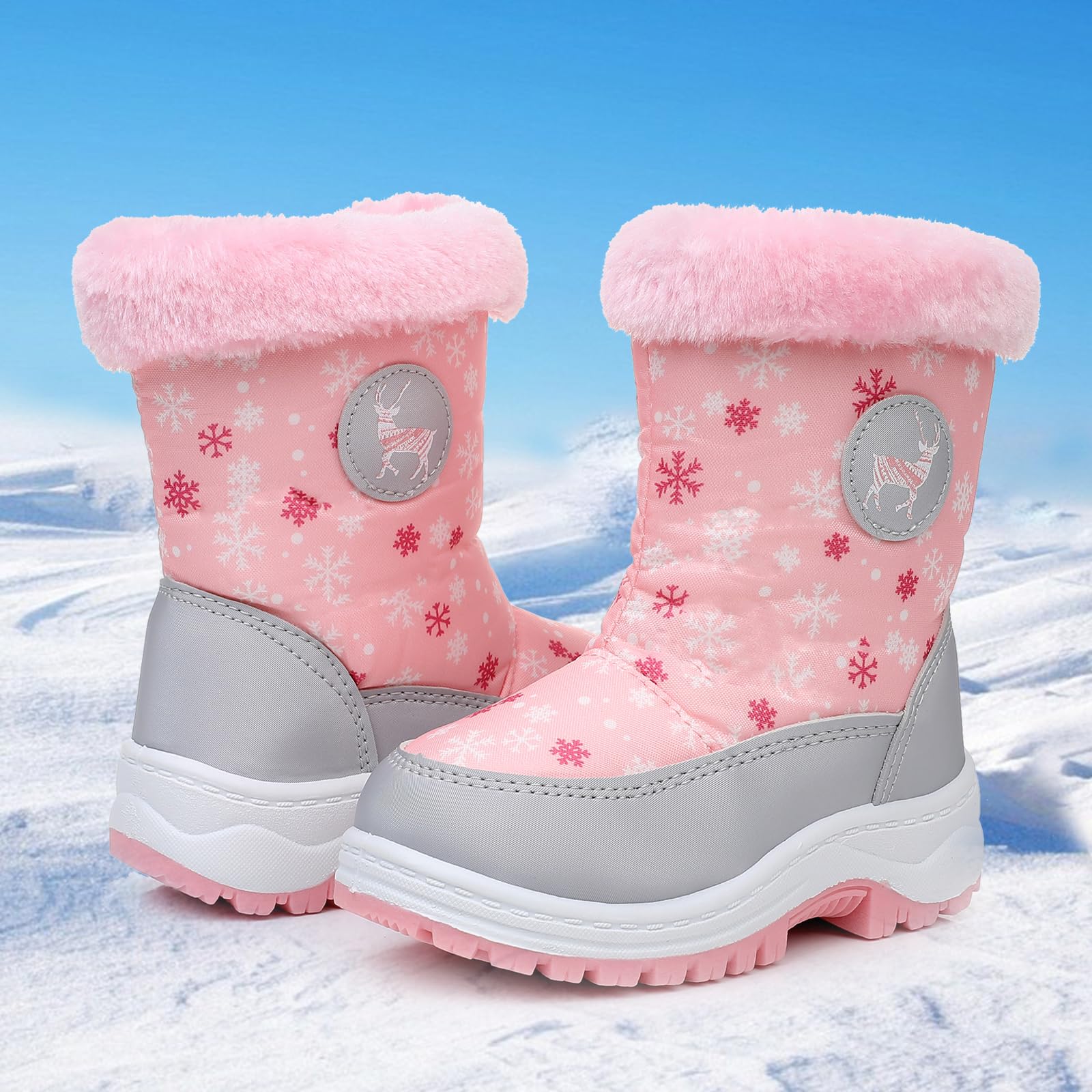 Apakowa Kids Girls Snow Boots Water Resistant Insulated Fur Winter Warm Snow Boots (Toddler/Little Kid)