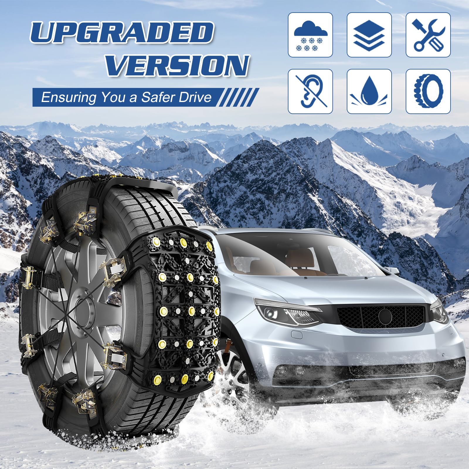 LILYPELLE Upgraded Snow Chains 8 Pack, Tire Chains for Cars/SUVs/Pickup Trucks, Emergency Anti Slip Tire Traction Chains for Tire Width 165-275mm