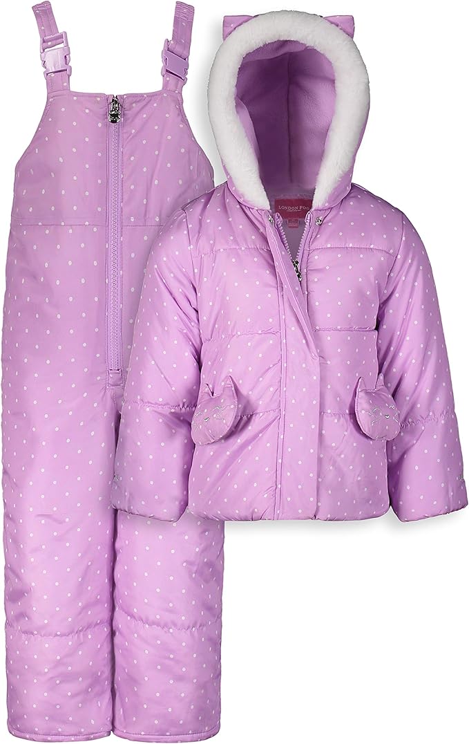 London Fog Girls' Toddler Snowsuit with Snowbib and Puffer Jacket(Discontinued), Violet Silver Foil, 2T