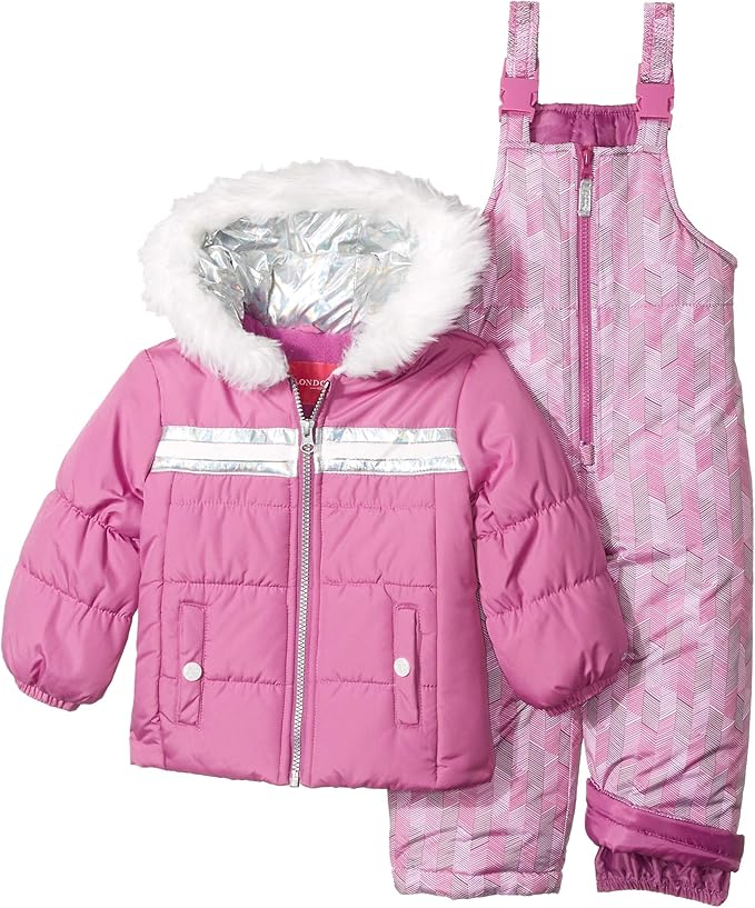 London Fog Girls' Toddler Snowsuit with Snowbib and Puffer Jacket(Discontinued), Violet Silver Foil, 2T