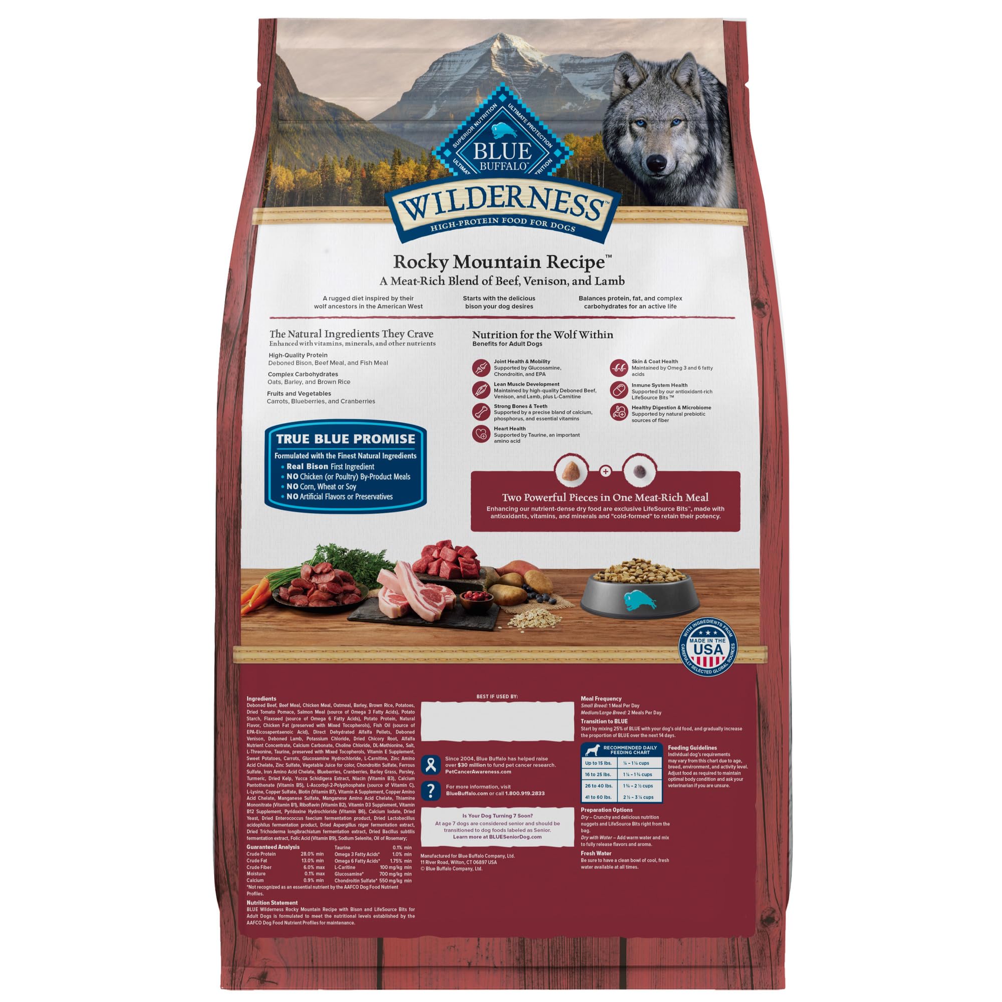 Blue Buffalo Wilderness High-Protein Rocky Mountain Recipe Dry Food for Large Breed Adult Dogs, Red Meat & Grains, 28-lb. Bag